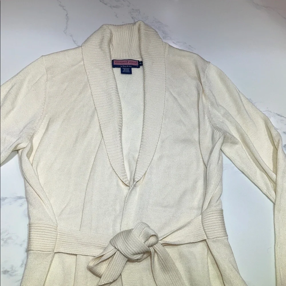 VINEYARD VINES~SIZE XL~SHAWL COLLARED LONG SWEATER WITH BELT~IVORY CHILLY DAY~ - Picture 2 of 16